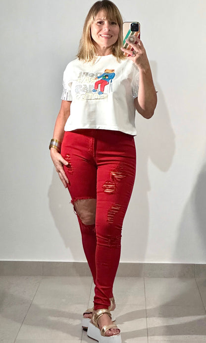 Tencel Vibrant Red Jeans