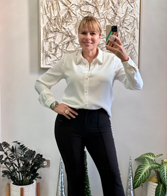 Rhinestones White Blouse