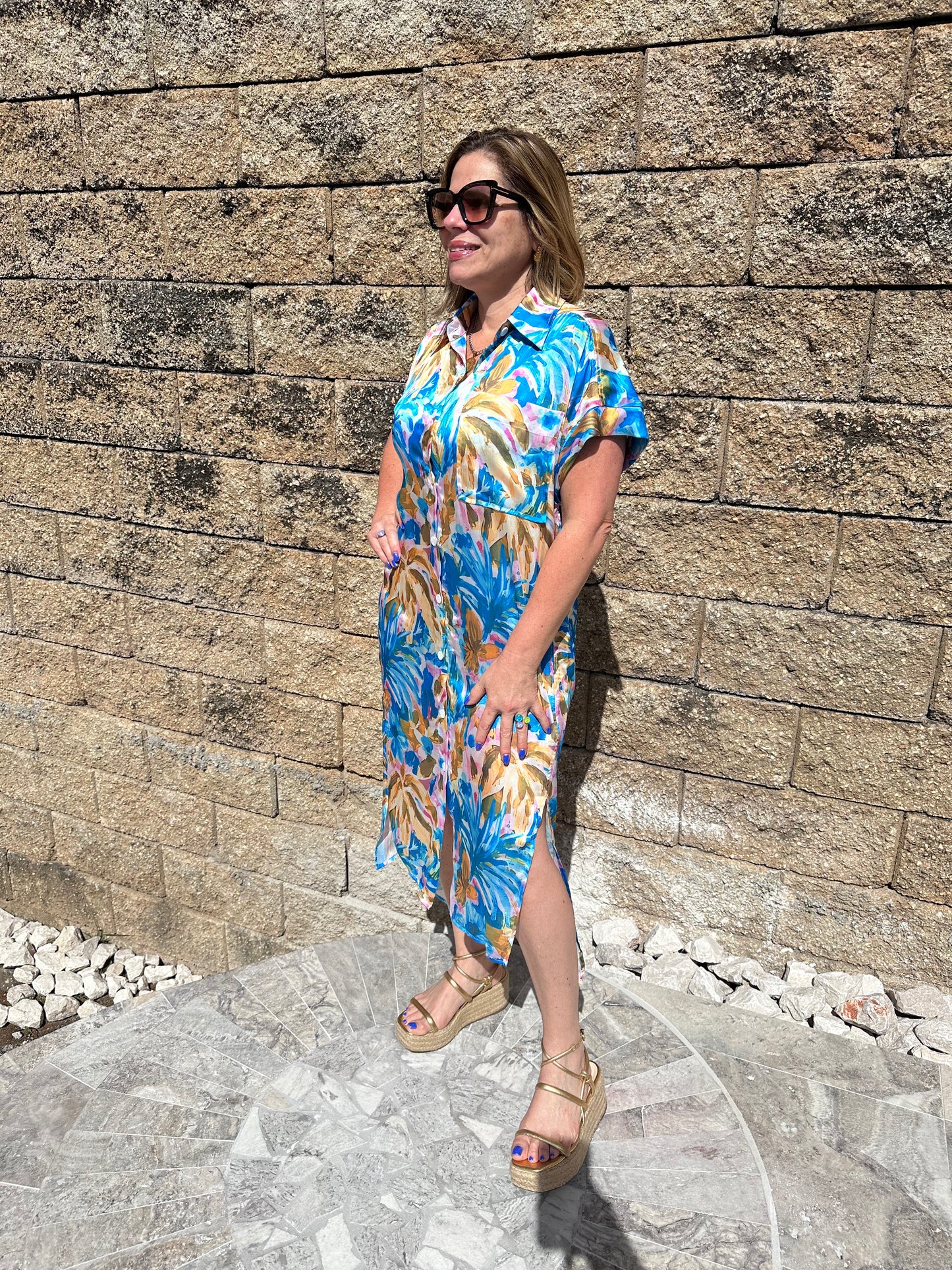 Print Button Down Shirt Dress