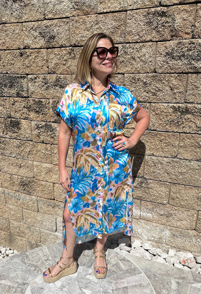 Print Button Down Shirt Dress