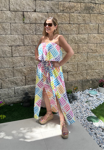 Strapless Colorful Maxi Dress