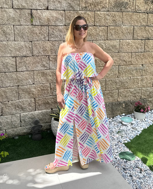 Strapless Colorful Maxi Dress