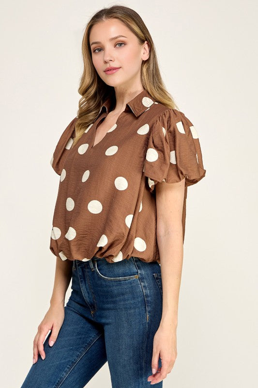 Bubble Hem Polka Dot Blouse
