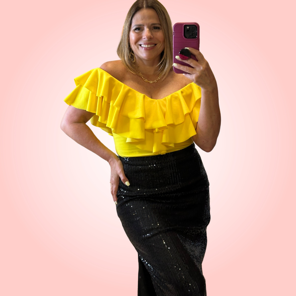 Black Sequin Midi Skirt